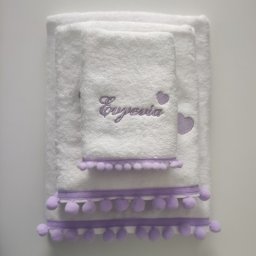 3 Πετ. Bamboo Σώματος-Προσώπου-Χεριών με κέντημα & πομ-πομ